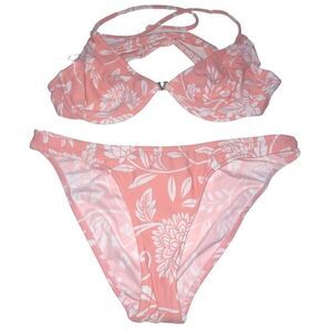 Venus Pale Orange & White Floral Underwire‎ Bikini - Size 6 bottoms - C cup top